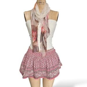 Y2K Boho Fairy Justice Mini Skort Smocked Floral Pink Sequins Hippie Size XS